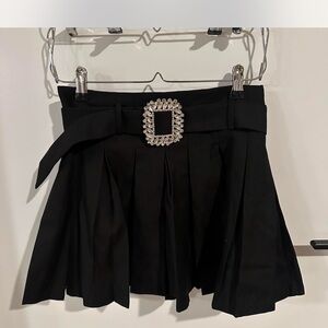 Stylish Black Mini Skirt with Crystal Buckle